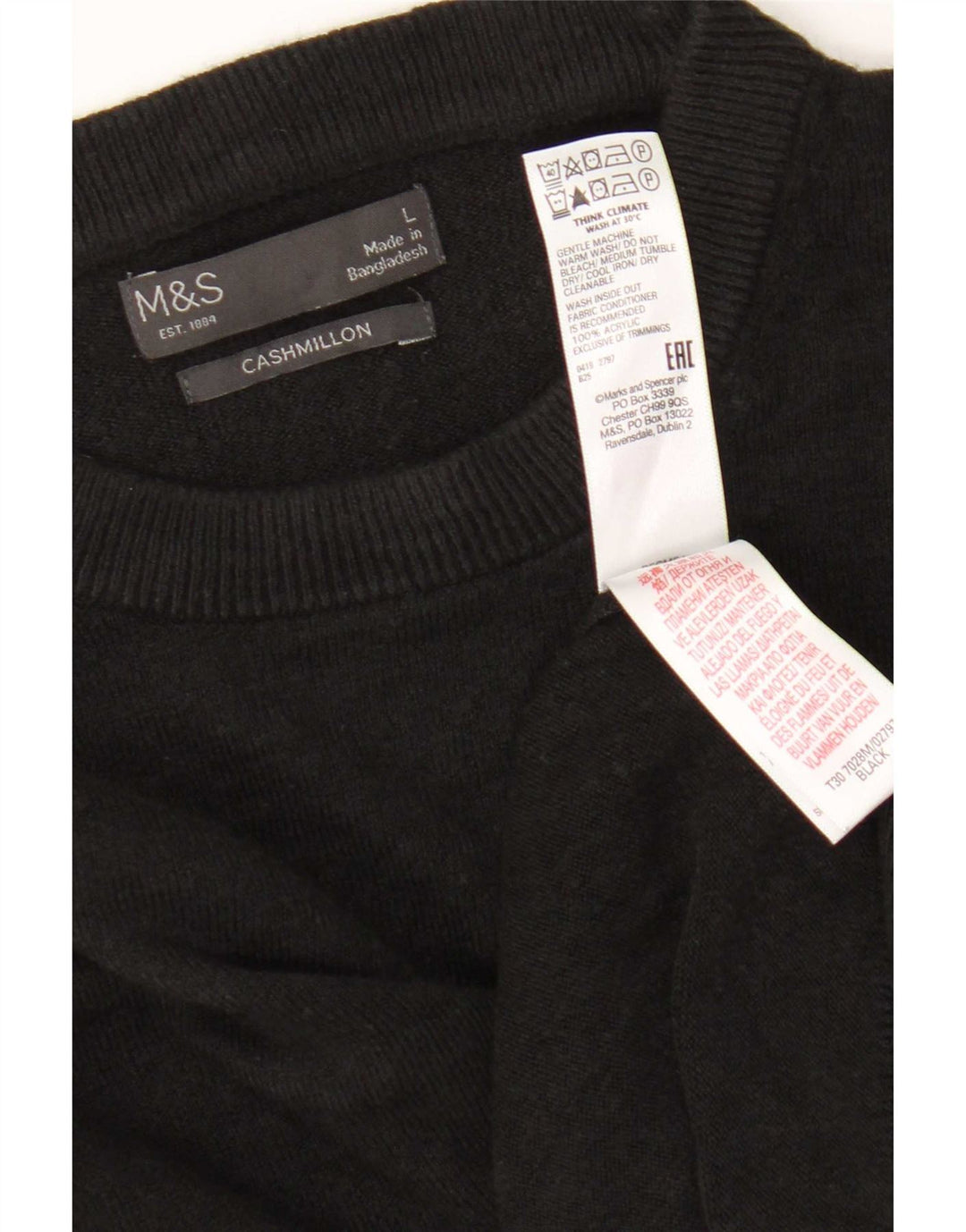 Suéter masculino Marks & Spencer com gola redonda, acrílico preto grande