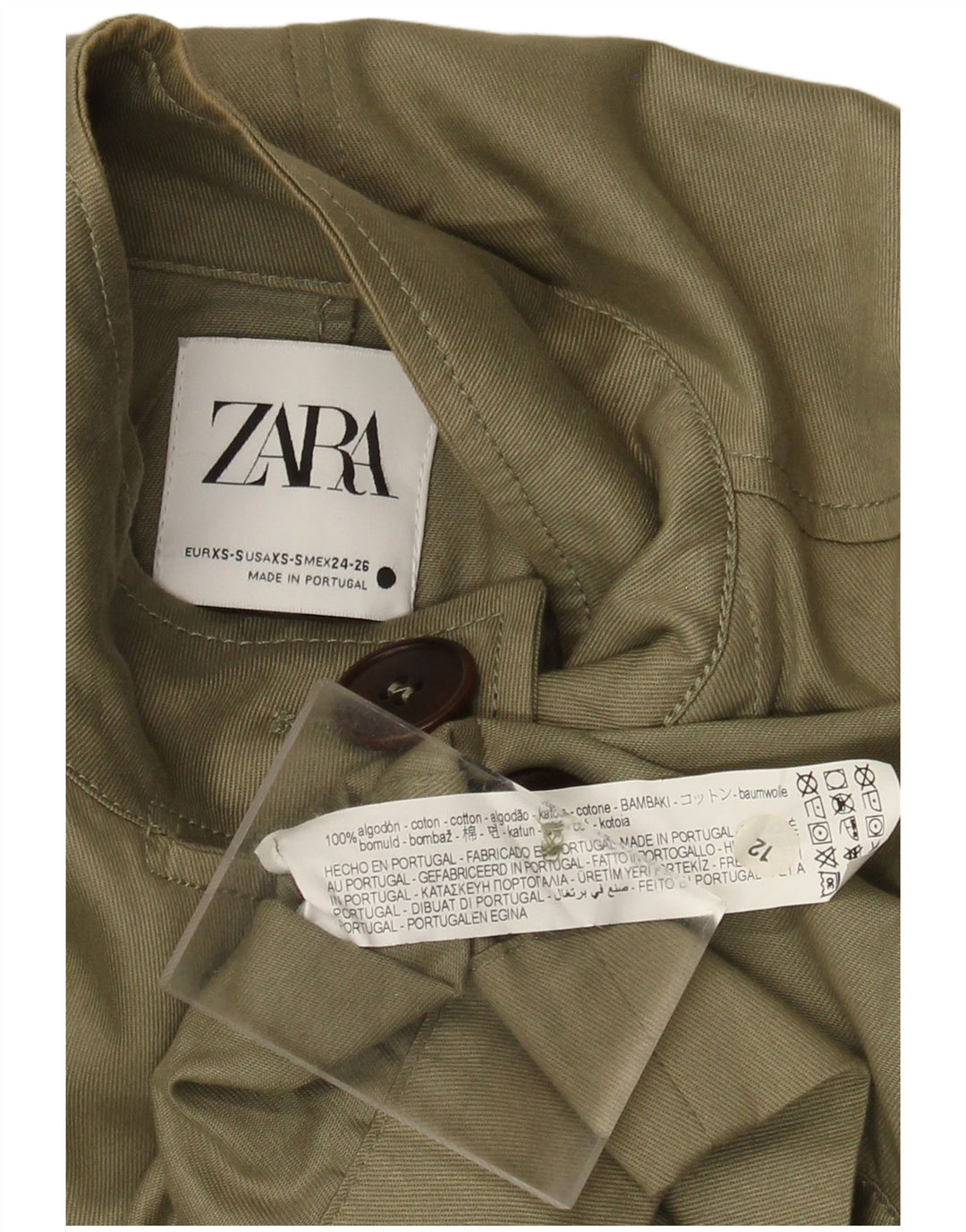 Zara Womens Oversized Trench Coat UK 6 XS Khaki Algodão
