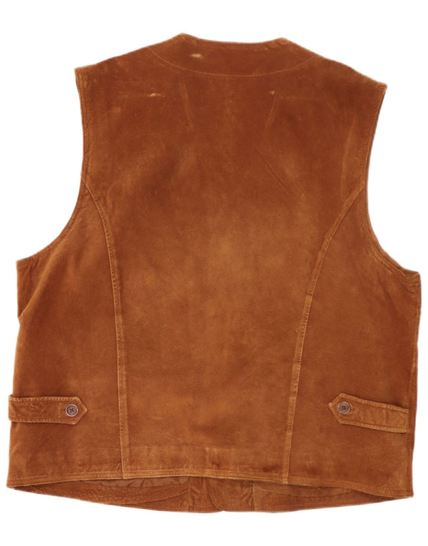 Colete masculino de camurça Front Line UK 48 2XL couro marrom
