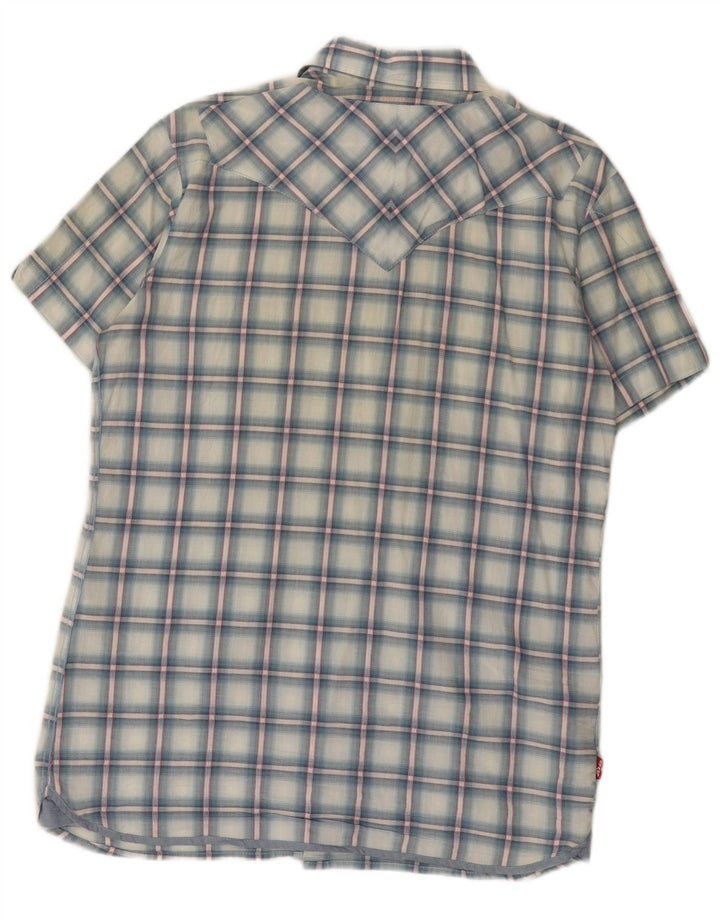 Camisa masculina de manga curta Levi's de algodão xadrez azul médio