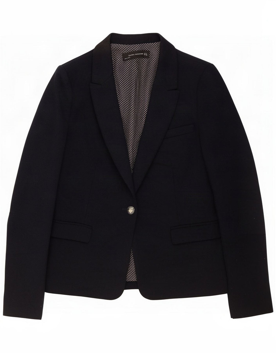Jaqueta blazer feminina Zara com 1 botão Reino Unido 14 poliéster azul marinho médio