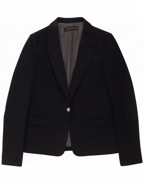 Jaqueta blazer feminina Zara com 1 botão Reino Unido 14 poliéster azul marinho médio
