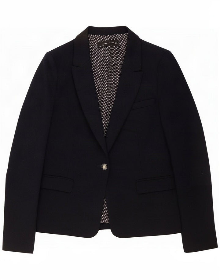Jaqueta blazer feminina Zara com 1 botão Reino Unido 14 poliéster azul marinho médio