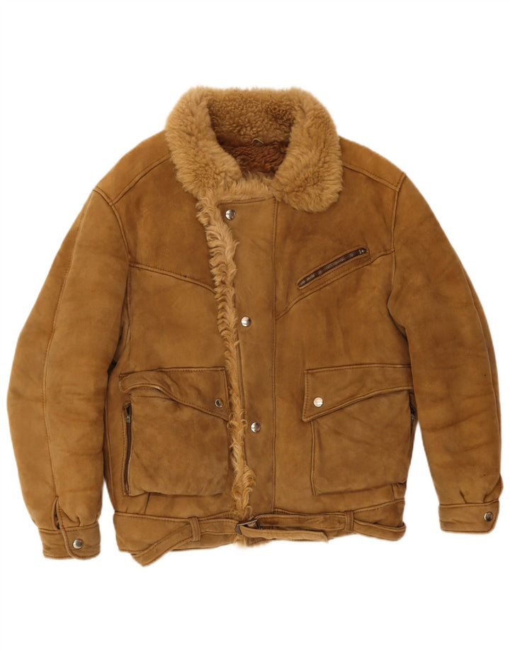 Jaqueta masculina vintage de camurça Sherpa Reino Unido 40 grande marrom
