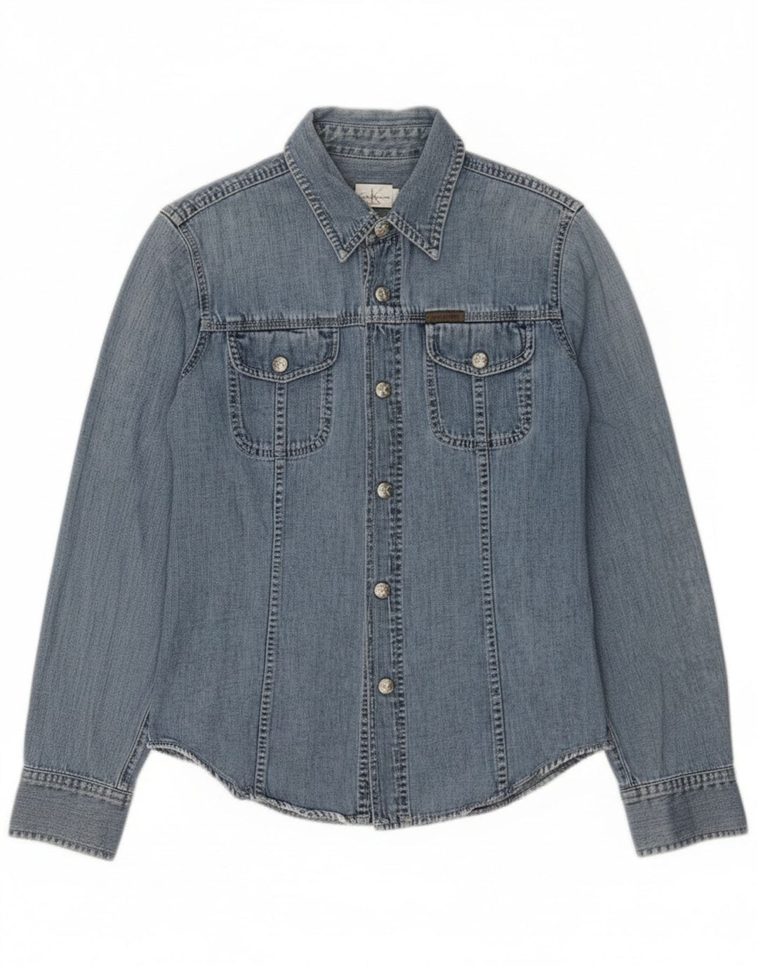 Camisa jeans feminina Calvin Klein Jeans azul médio algodão