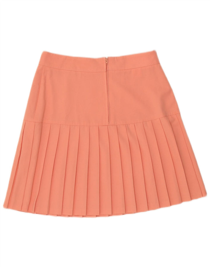 Saia plissada feminina vintage EU 42 grande poliéster laranja W30
