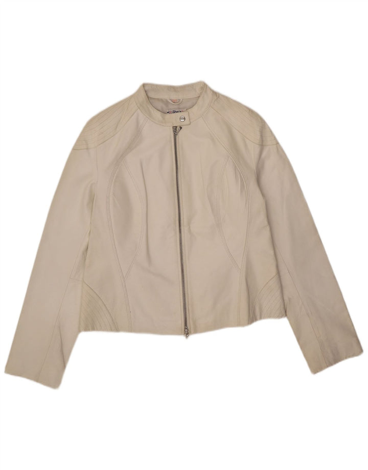 Jaqueta de couro feminina vintage Reino Unido 14 grande couro branco