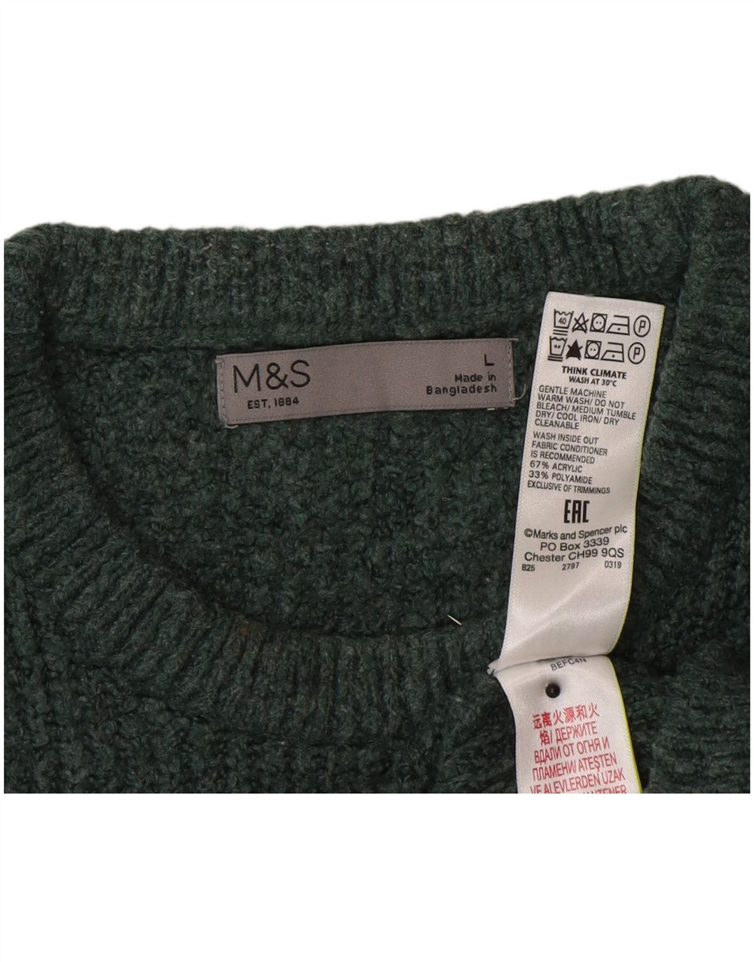 Suéter masculino Marks & Spencer com gola redonda, acrílico verde grande