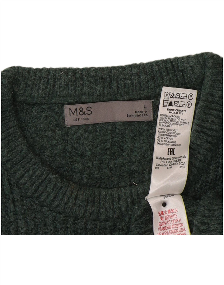 Suéter masculino Marks & Spencer com gola redonda, acrílico verde grande