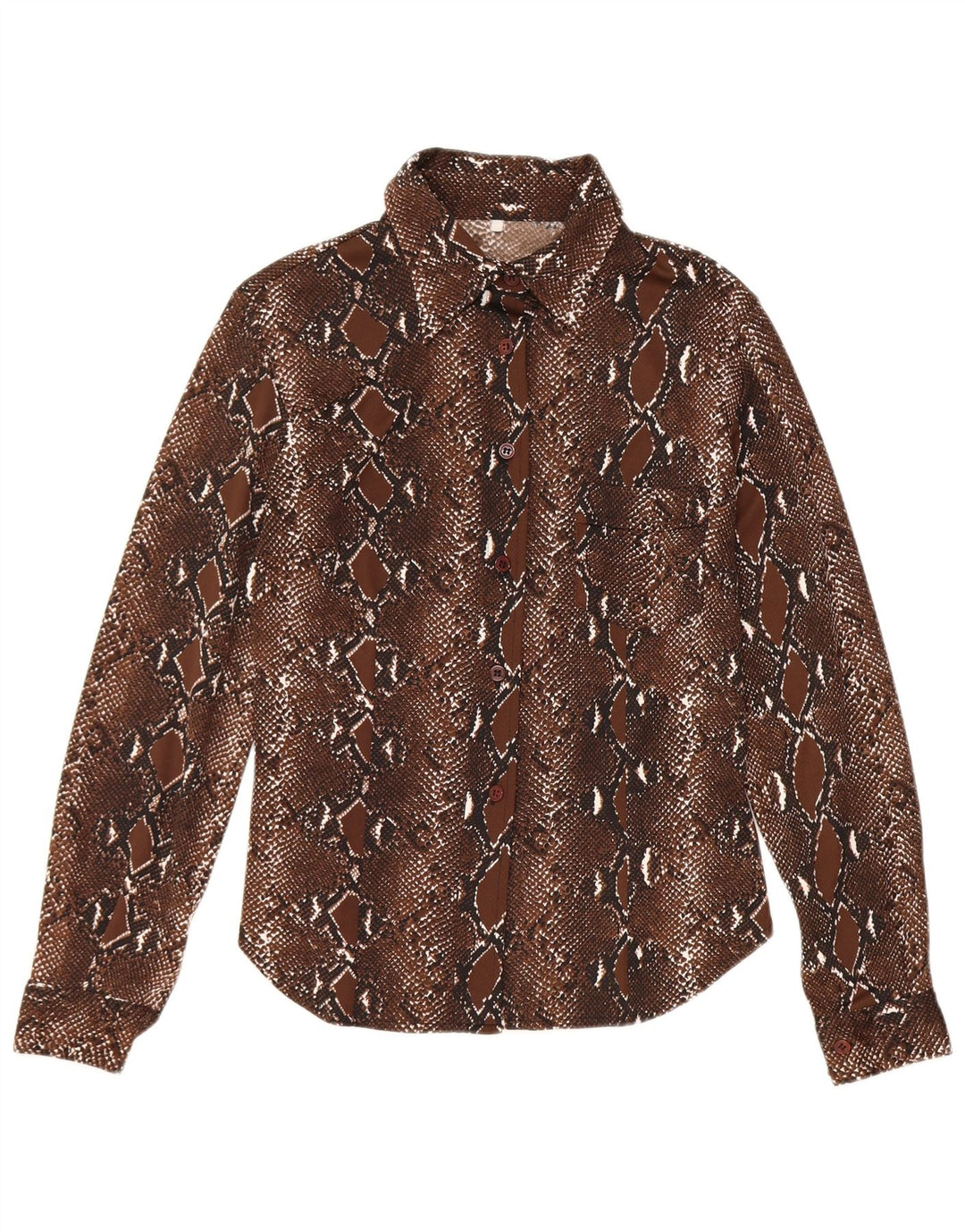 Blusa feminina vintage UK 12 poliéster estampa animal marrom médio