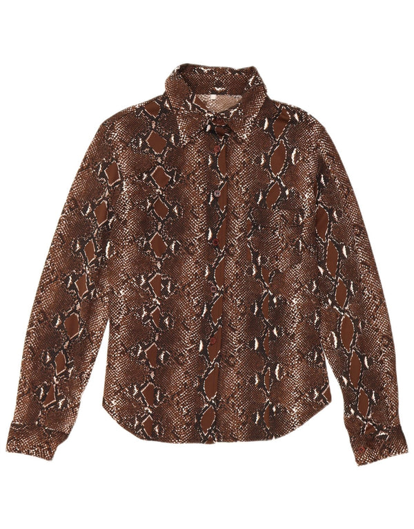 Blusa feminina vintage UK 12 poliéster estampa animal marrom médio
