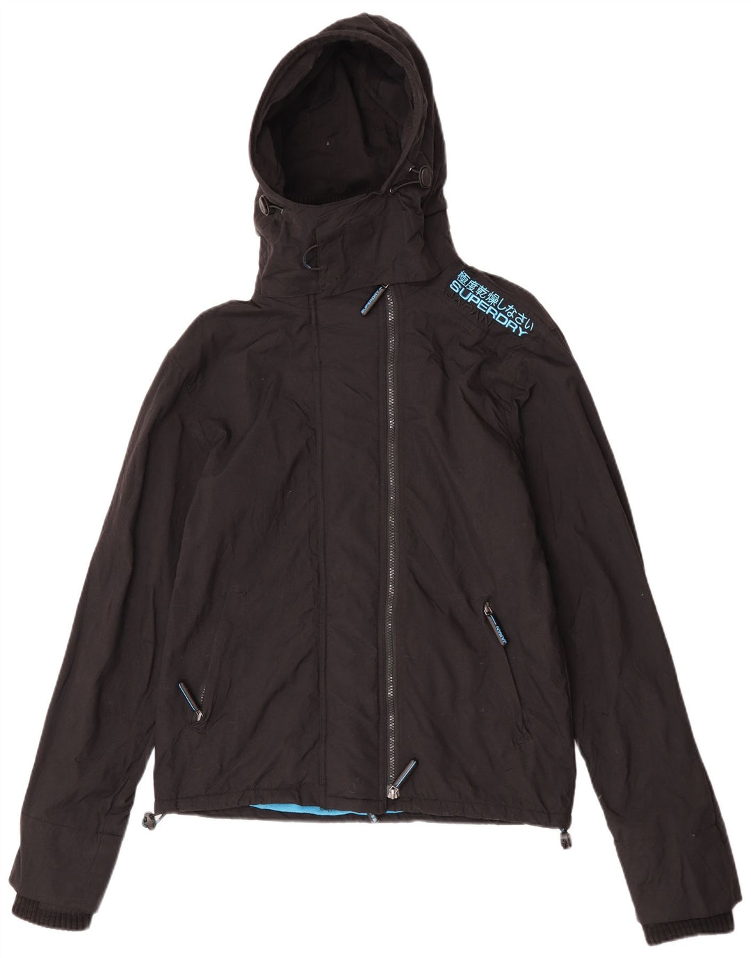 Jaqueta corta-vento feminina Superdry com capuz UK 14 médio preto nylon