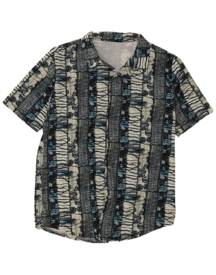 Camisa masculina vintage de manga curta grande floral multicolorida