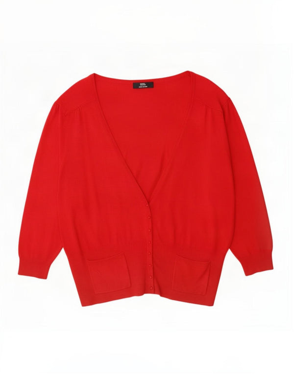 Suéter cardigã feminino de manga 3/4 da Marks & Spencer Reino Unido 22 3XL viscose vermelha