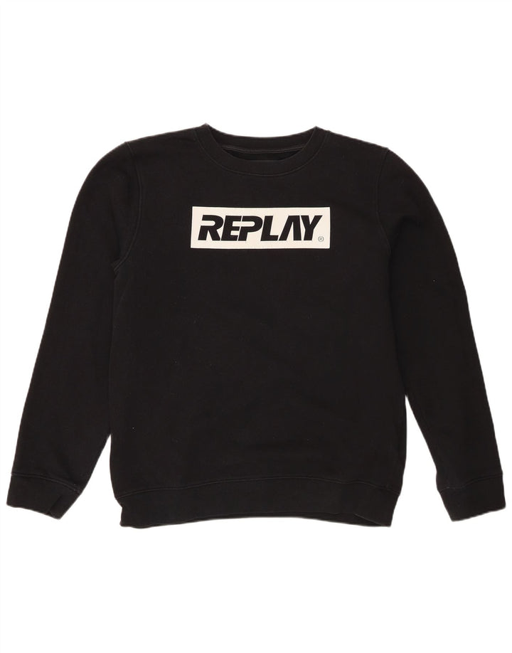 Replay moletom gráfico masculino jumper médio preto