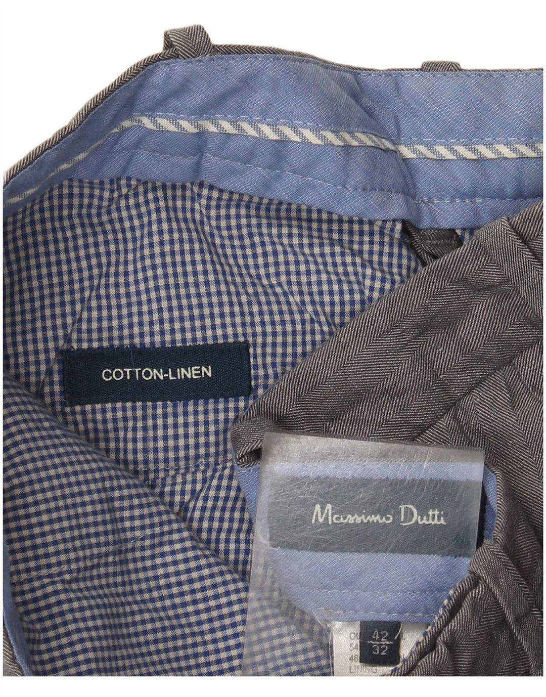 Calça masculina Slim Suit Massimo Dutti EU 42 Grande W32 L32 Espinha de peixe cinza