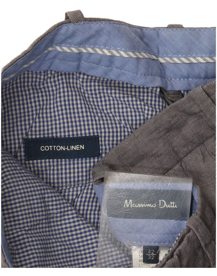 Calça masculina Slim Suit Massimo Dutti EU 42 Grande W32 L32 Espinha de peixe cinza