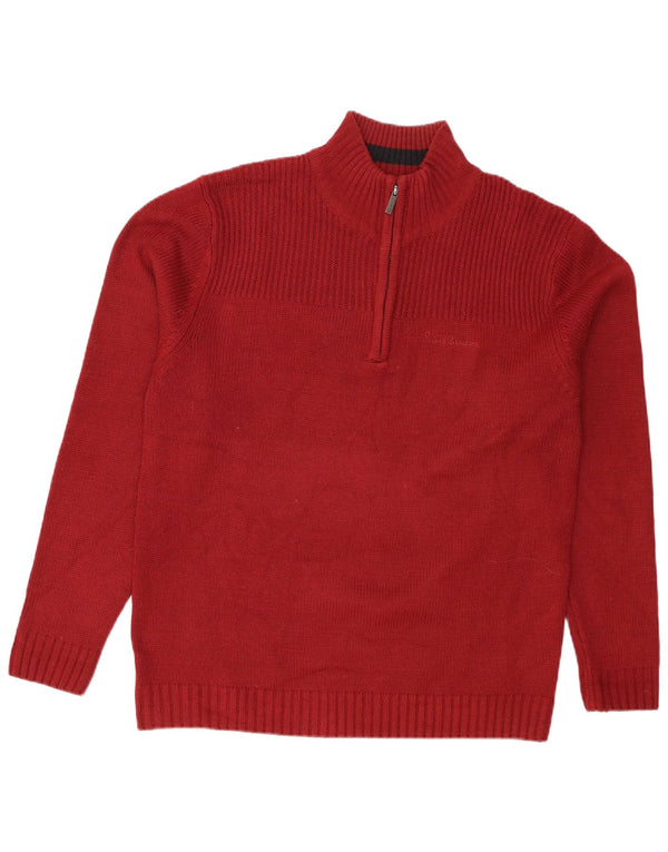 Suéter masculino Pierre Cardin com zíper e gola XL em acrílico vermelho