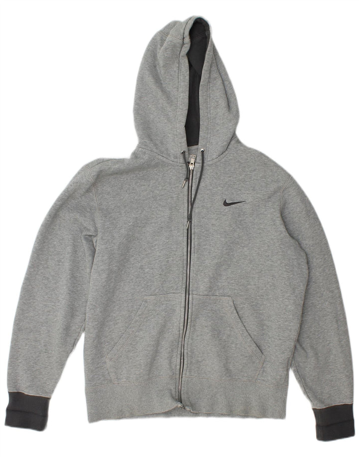 Suéter masculino Nike com capuz e zíper cinza médio algodão manchado
