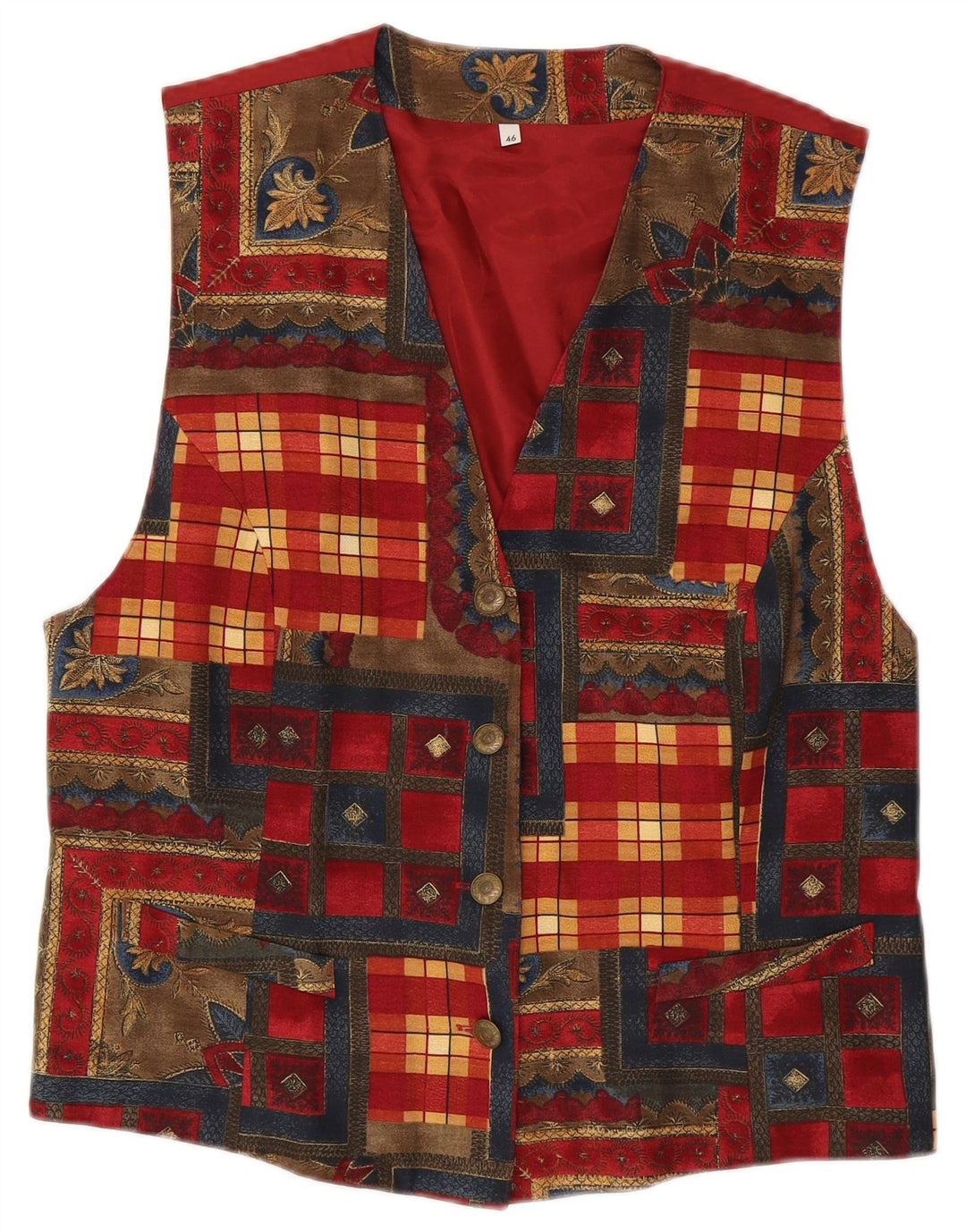 Colete feminino vintage IT 46 grande viscose vermelha patchwork