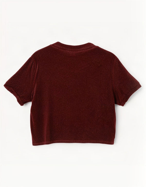 Blusa cropped feminina Topshop Reino Unido 8 pequena viscose marrom manchada