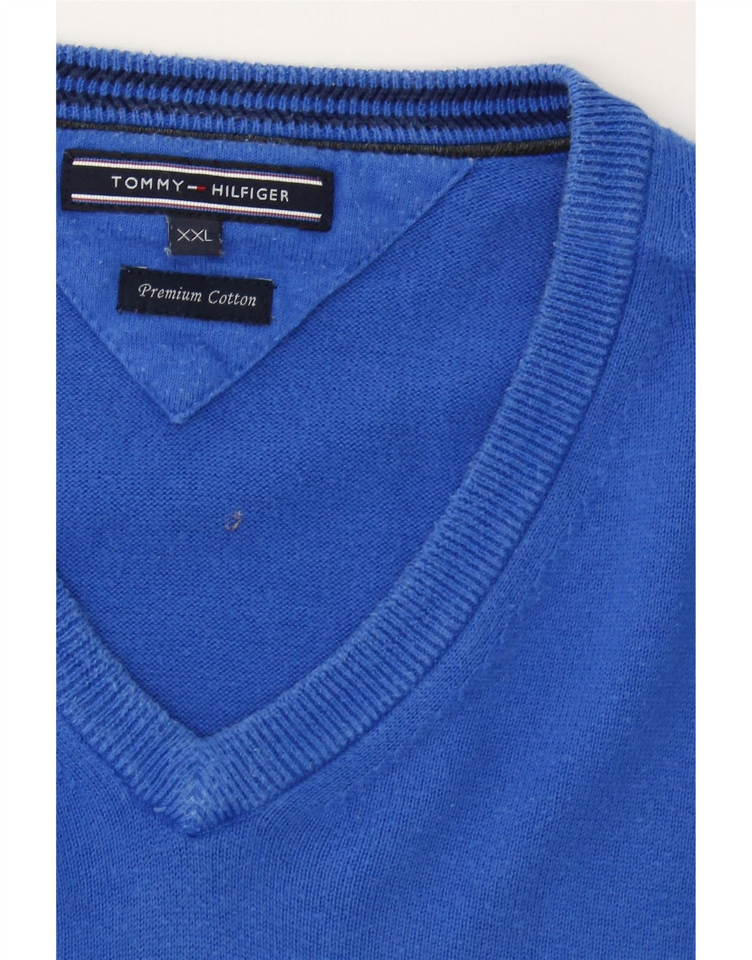 TOMMY HILFIGER Mens V-Neck Jumper Sweater 2XL Blue Cotton Vintage Tommy Hilfiger and Second-Hand Tommy Hilfiger from Messina Hembry 