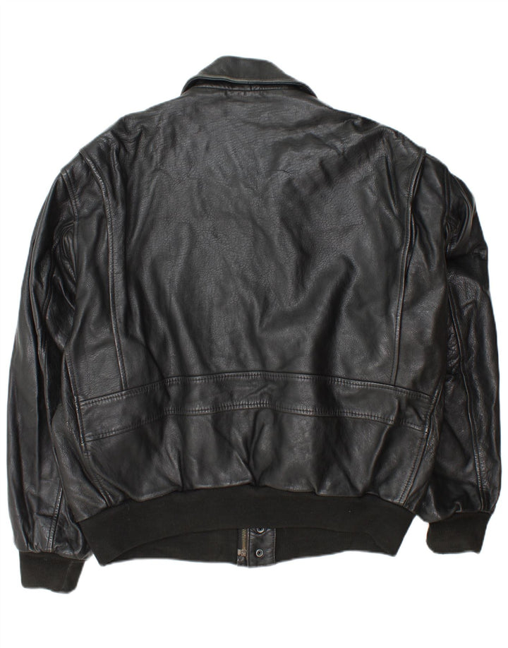 Jaqueta de couro militar masculina vintage Reino Unido 42 XL couro preto