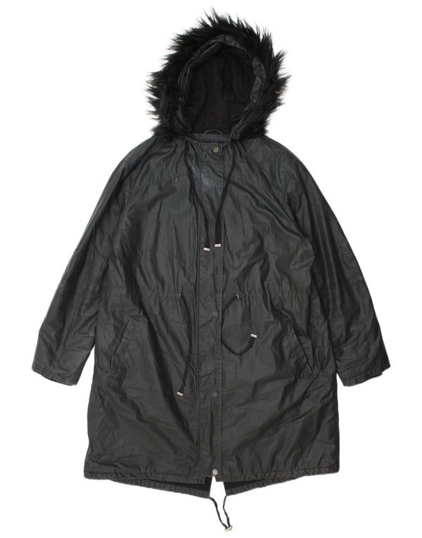 Jaqueta Parka Feminina Marks & Spencer com Capuz Encerado Reino Unido 14 Grande Cinza