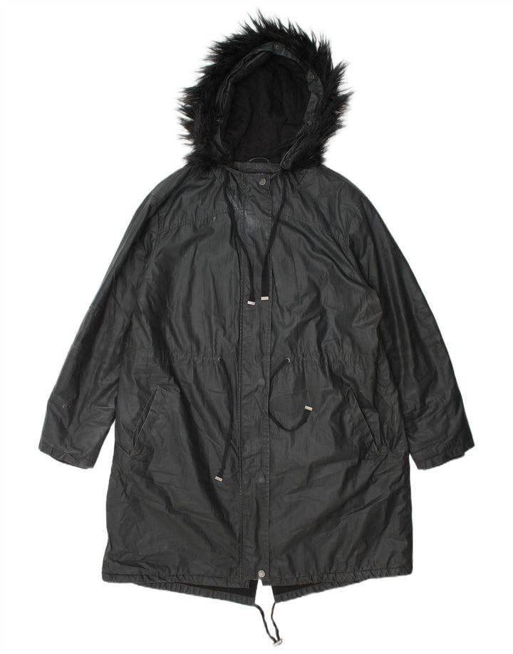 Jaqueta Parka Feminina Marks & Spencer com Capuz Encerado Reino Unido 14 Grande Cinza