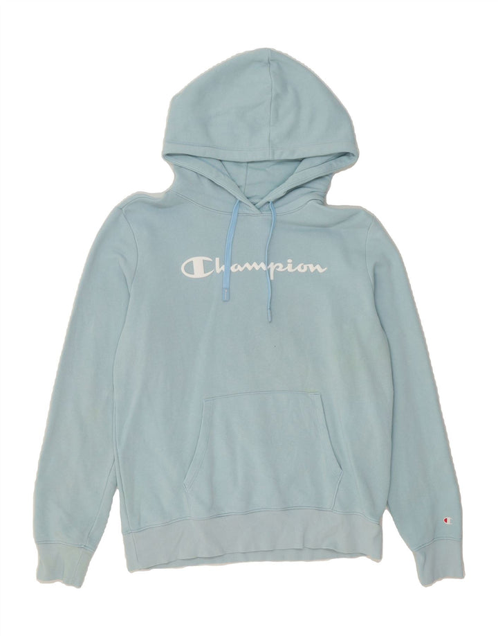 CHAMPION Womens Graphic Hoodie Jumper UK 16 Large Blue Vintage Champion and Second-Hand Champion from Messina Hembry 