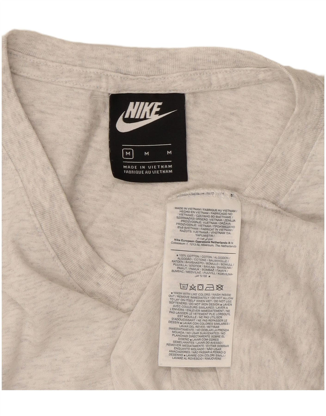Camiseta feminina Nike UK 14 algodão listrado cinza médio