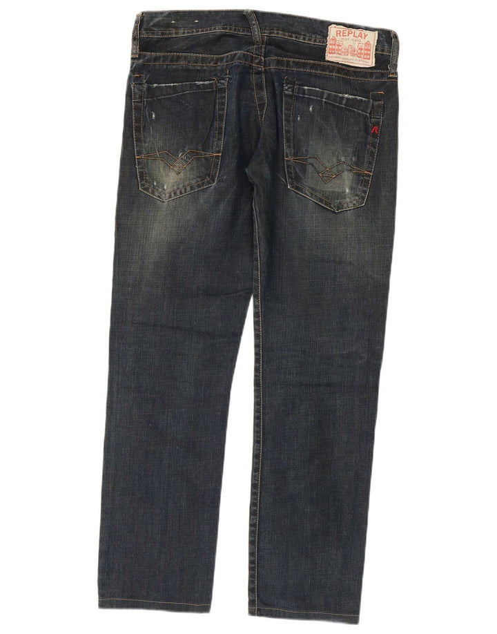 Replay Jeans reto feminino W32 L29 azul marinho algodão