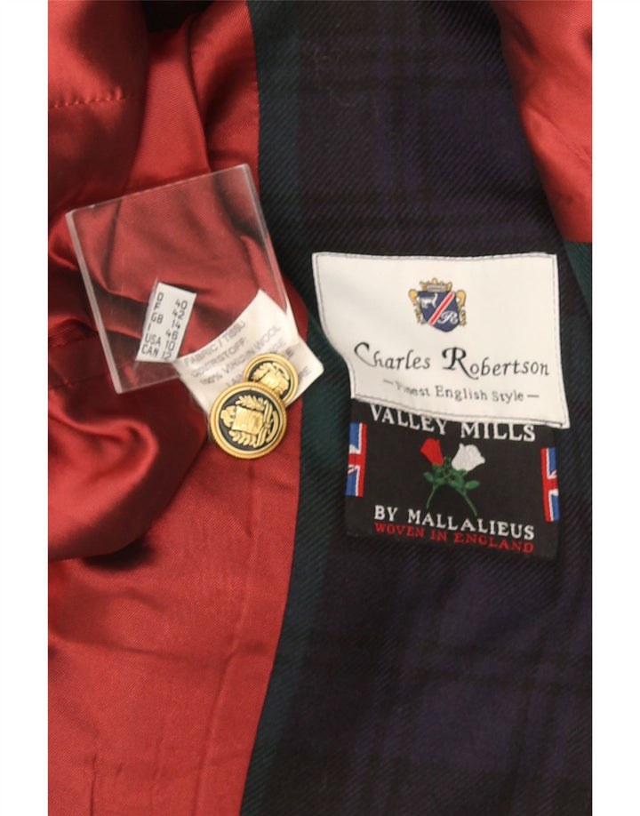 Jaqueta blazer feminina de 3 botões Charles Robertson Reino Unido 14 grande xadrez azul marinho