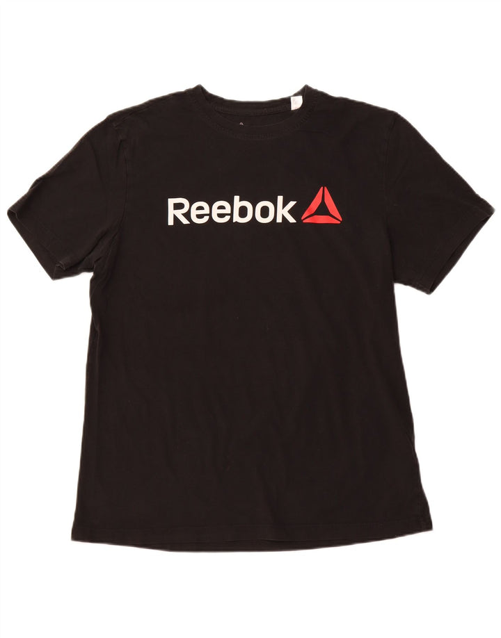Camiseta feminina gráfica REEBOK Reino Unido 14 grande algodão preto