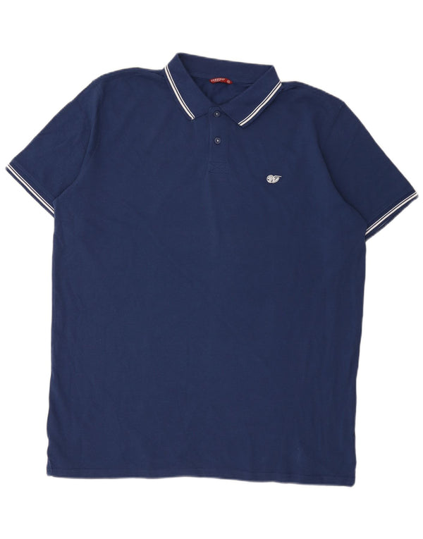 Carrera Mens Polo Shirt 2XL Navy Blue Striped Cotton