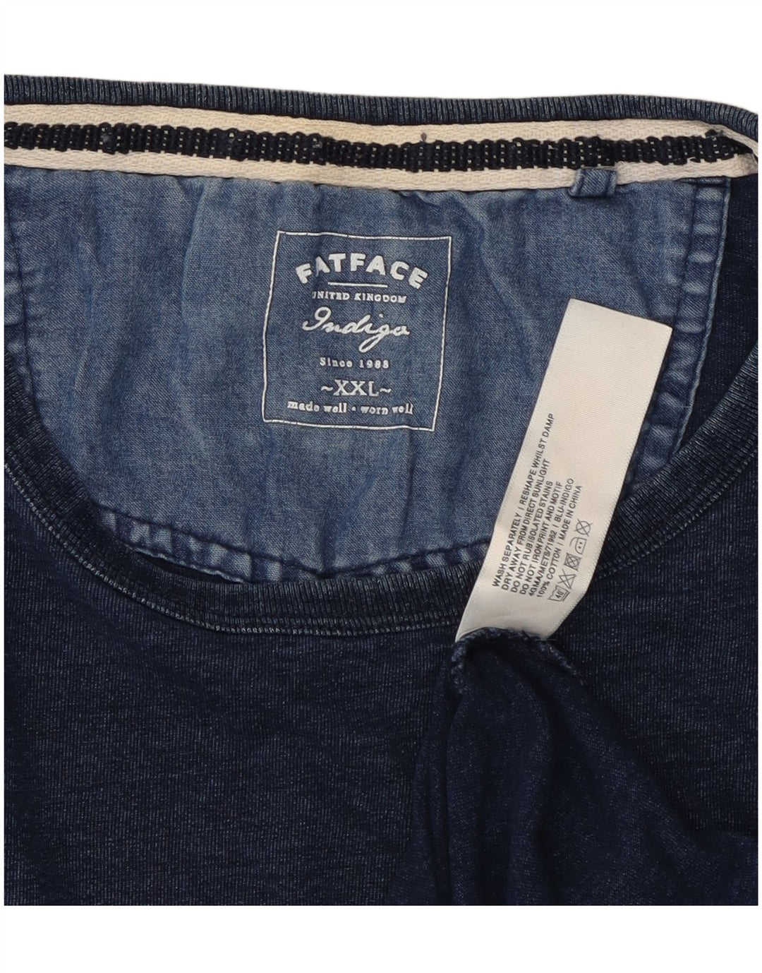 Camiseta masculina índigo Fat Face Top 2XL algodão azul marinho