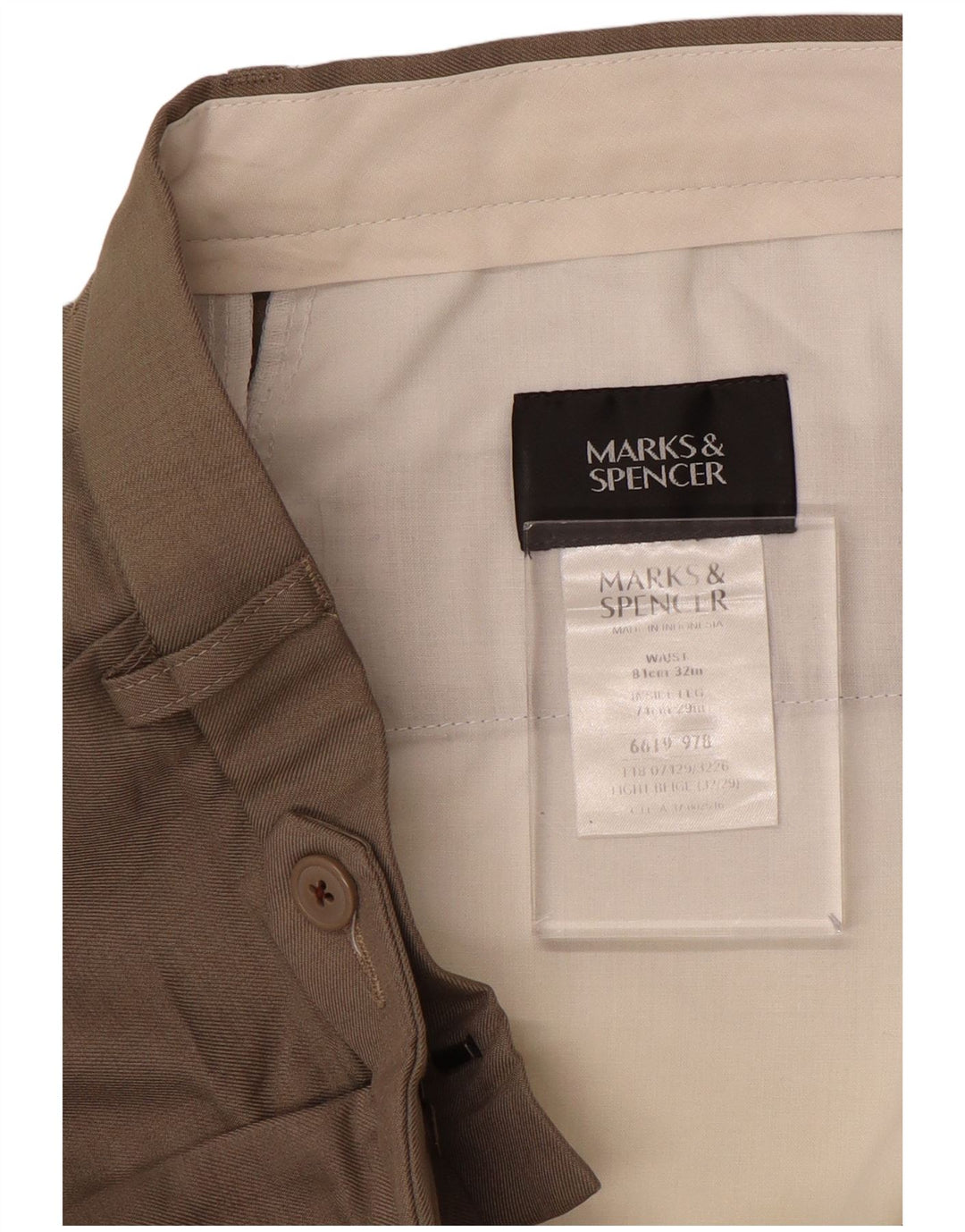 Calça de terno masculina MARKS & SPENCER W32 L29 poliéster bege