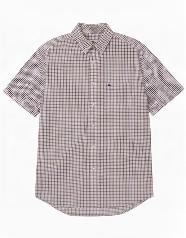 Lacoste Mens manga curta regular fit camisa tamanho 43 grande azul Gingham