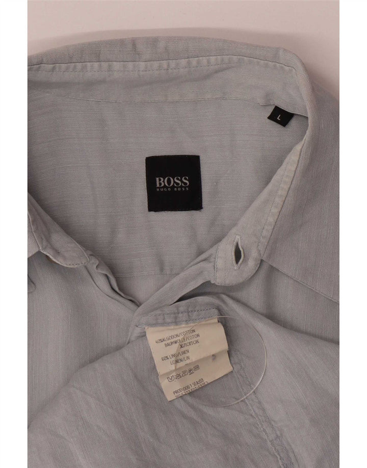 Camisa masculina Hugo Boss Regular Fit grande algodão azul