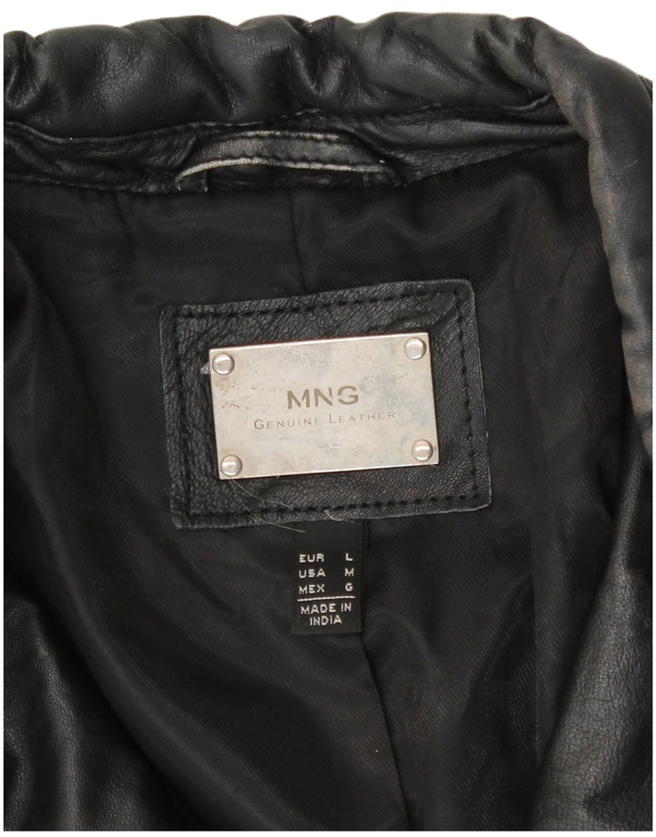 Jaqueta feminina de couro Mango para motociclista Reino Unido 16 grande couro preto