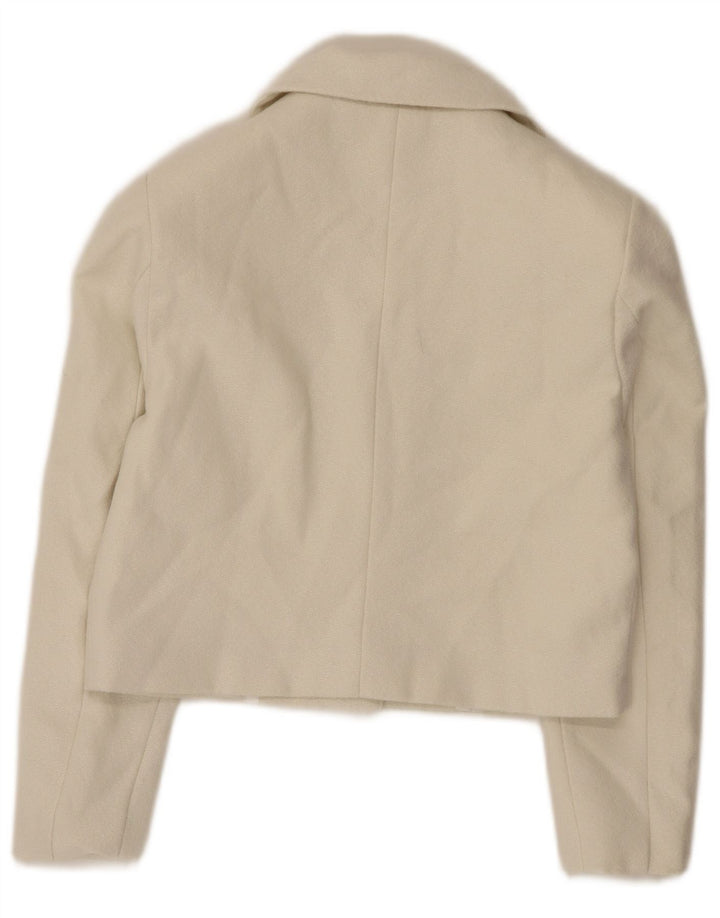 Jaqueta Bolero feminina vintage Reino Unido 10 poliéster branco esbranquiçado pequeno