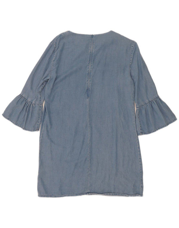 Vestido jeans feminino Zara manga 3/4 Reino Unido 14 azul médio Lyocell