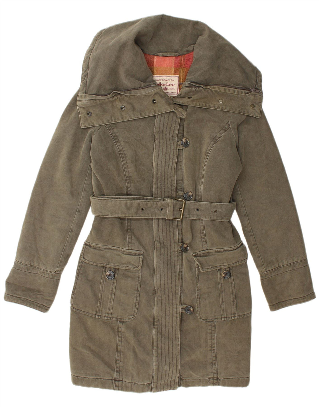 Casaco corta-vento feminino Marlboro Classics UK 12 algodão verde médio