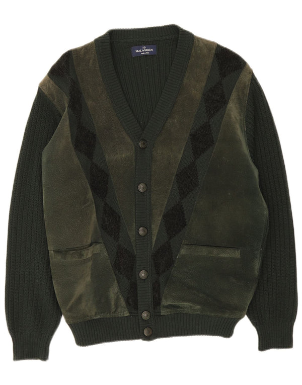 Malagrida Suéter Cardigan Masculino Verde Médio Argyle/Lã Diamante