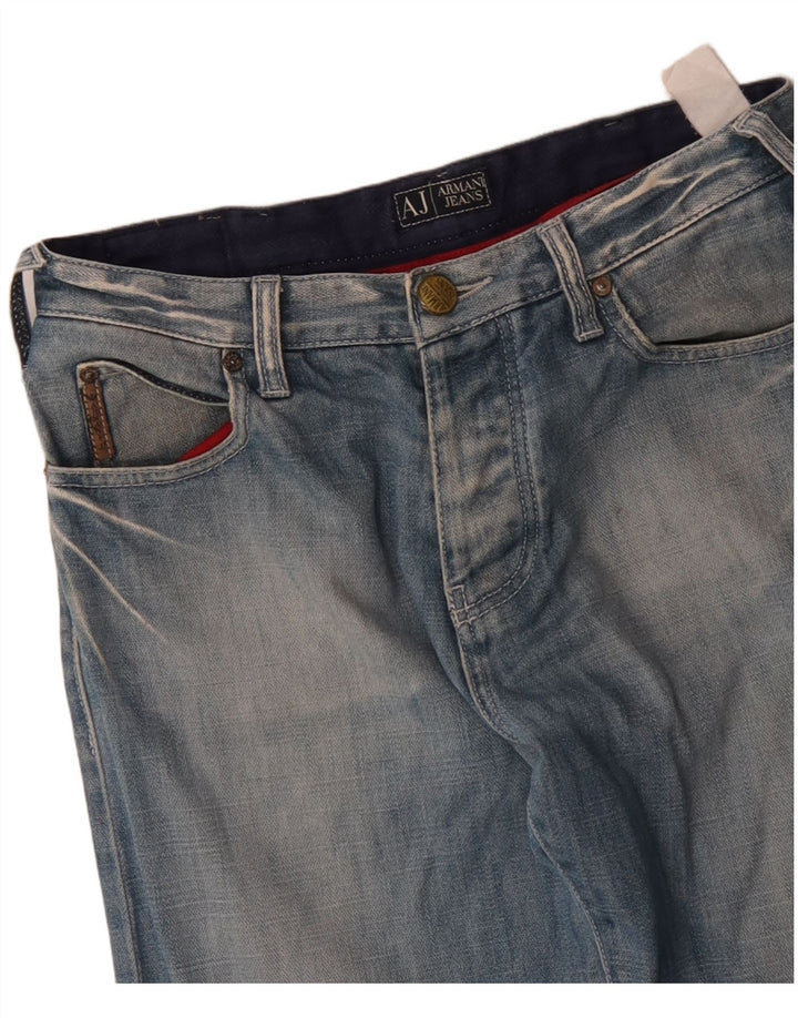 ARMANI Calça jeans reta masculina gráfica desgastada W29 L31 azul
