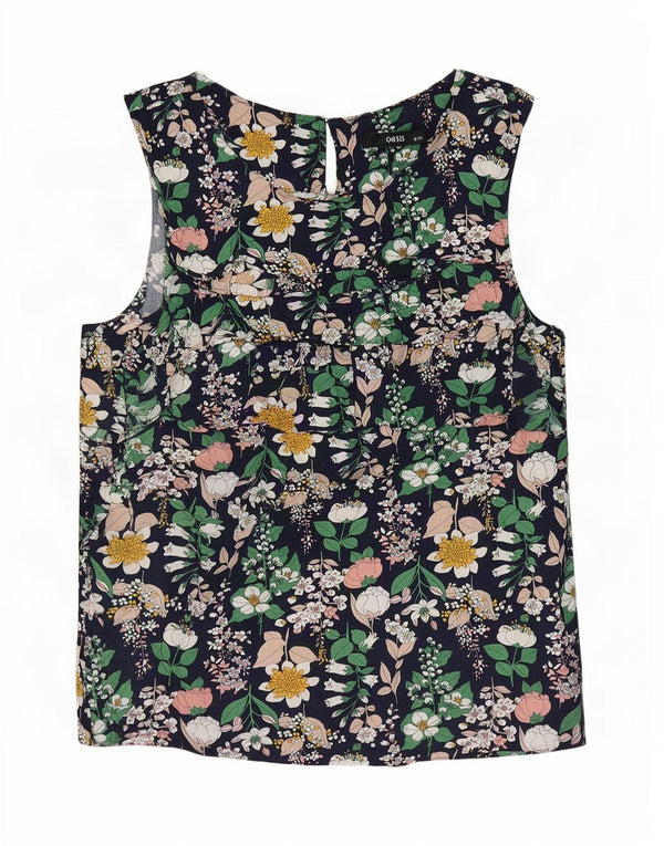 Blusa feminina sem mangas Oasis UK 12 médio floral multicolorido