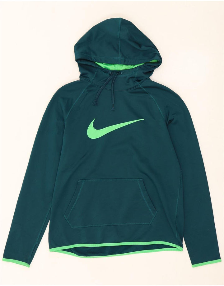 Jumper com capuz gráfico feminino NIKE Dri Fit UK 14 poliéster verde médio