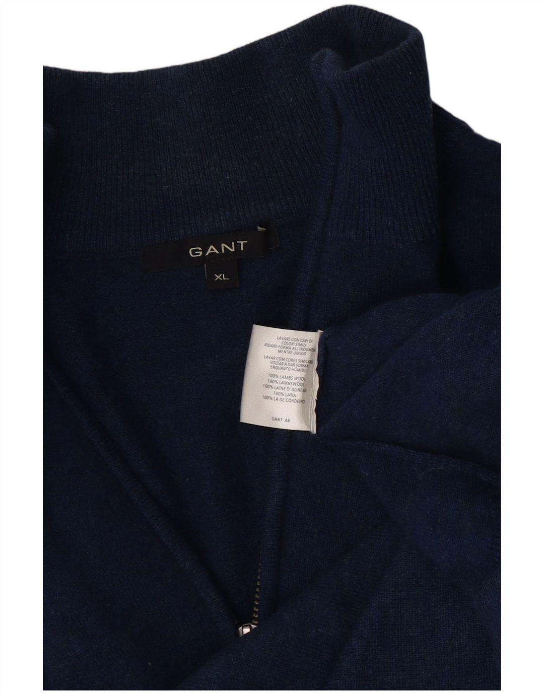 Suéter masculino Gant com zíper e gola XL em lã de cordeiro azul marinho