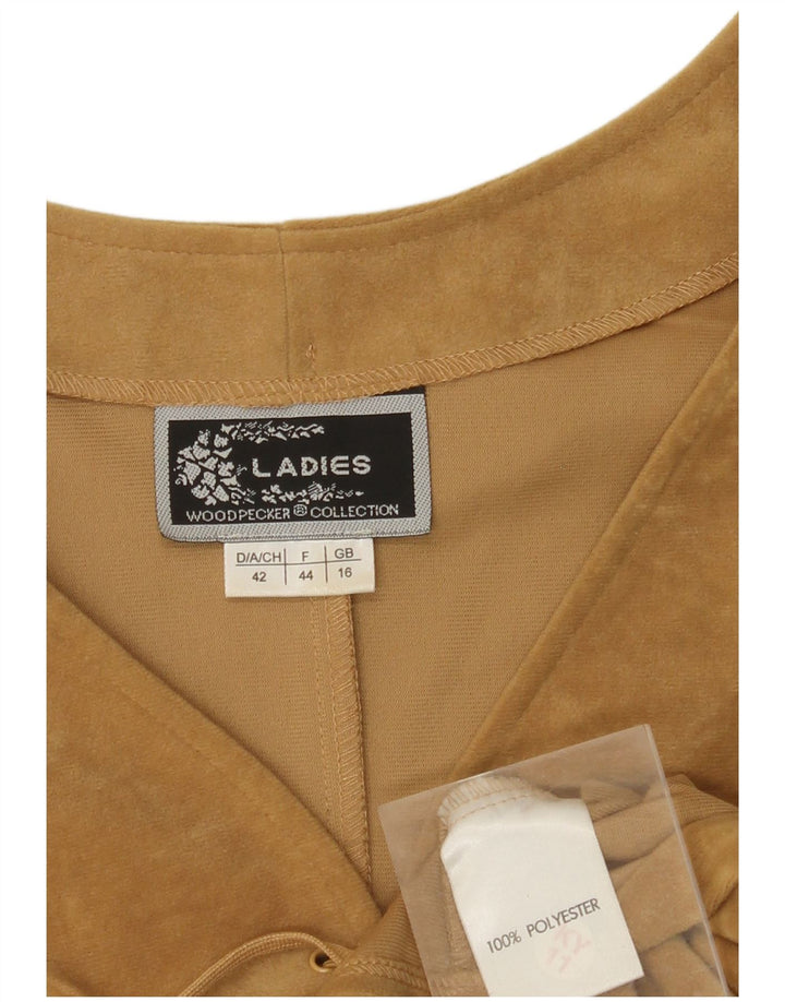 Colete feminino de veludo WOODPECKER Reino Unido 16 grande poliéster bege