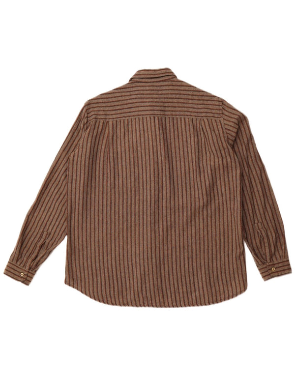WRANGLER Mens Flannel Shirt Large Brown Pinstripe Polyester